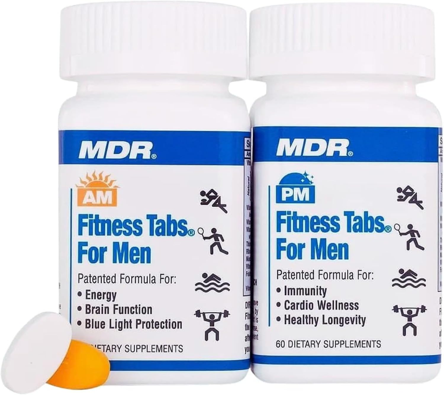 MDR Fitness Tabs Patented AM/PM Multivitamin for Men – Doctor Formulated Daily Supplement with Targeted Nutrients for Energy, Brain Function, Immunity & Cardio Health – Gluten-free – 2 Month Supply - görsel 1