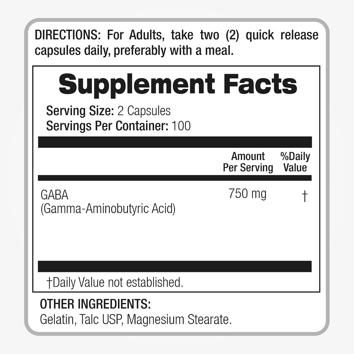 Lab GABA Capsules – 200 Capsules – 750 mg GABA per Serving - görsel 6