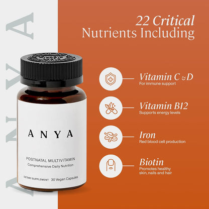 ANYA Postnatal Multivitamin for Breastfeeding Women - 30 Capsules