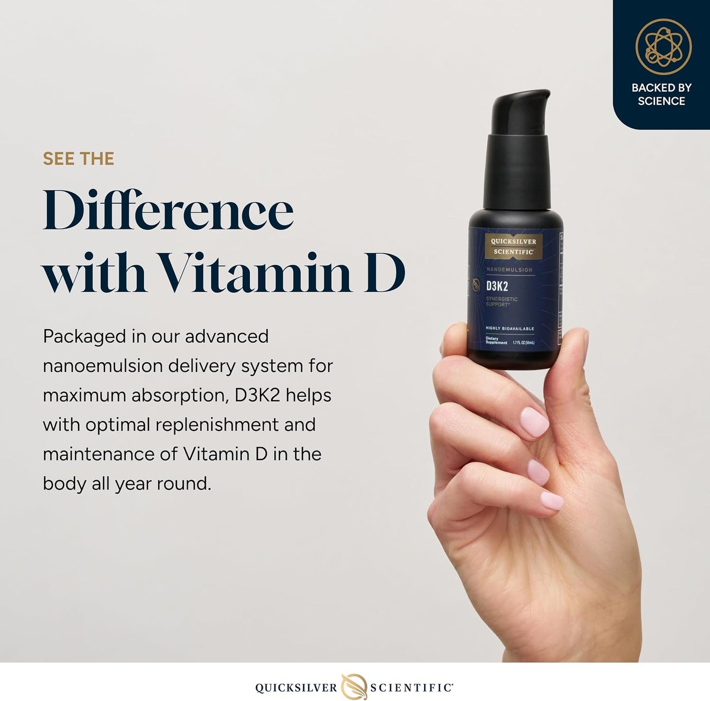Quicksilver Scientific Nanoemulsified D3K2 - Liquid Vitamin D3 + K2 MK7, 2500 IU D3, 90 mcg K2, 50 ml - görsel 3