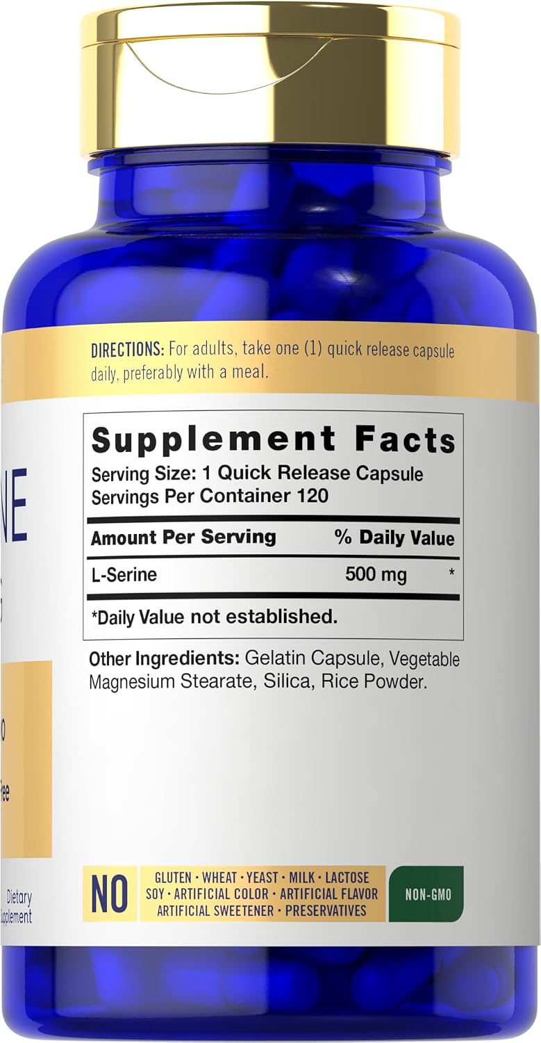 Carlyle L-Serine Capsules 500 mg | 120 Count | Non-GMO & Gluten-free Supplement - görsel 2