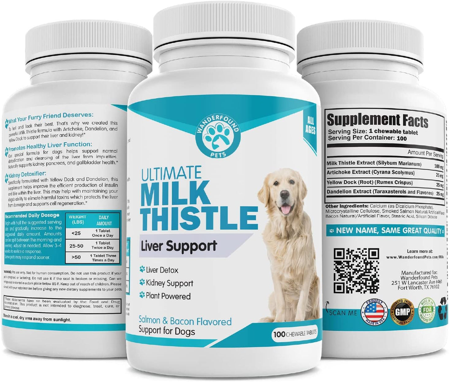 Wanderfound Pets Milk Thistle for Dogs – Tasty Salmon & Bacon Flavoured Herbal Supplement for Liver & Kidney Function – Manufactured in the USA – 100 Chewable Tablets - görsel 2