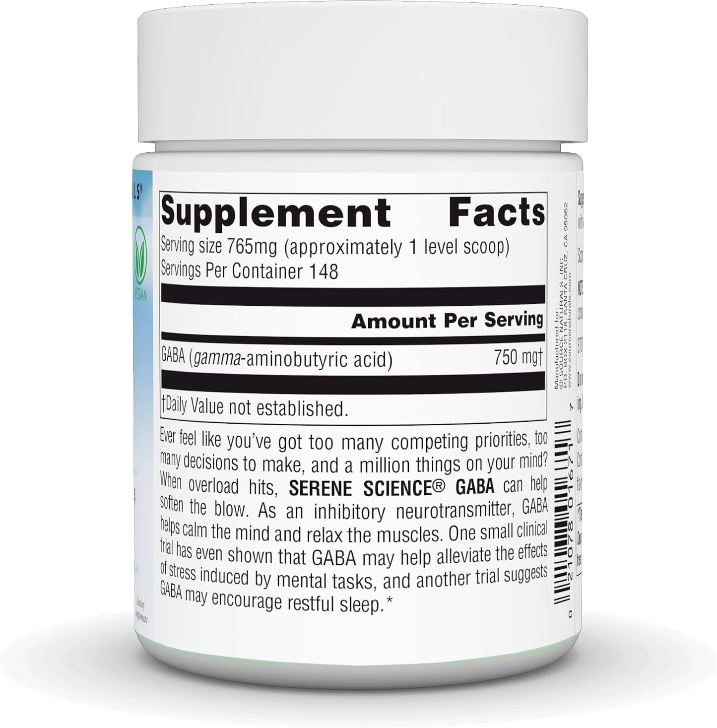 Source Naturals Serene Science GABA – Calm Support, Vegan Powder (113g) - görsel 5