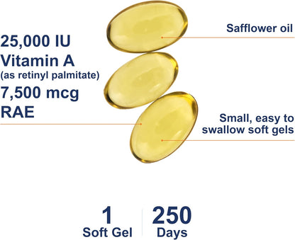 Carlson Vitamin A 25000 IU (7500 mcg RAE) Softgels – Immune Support and Vision Health