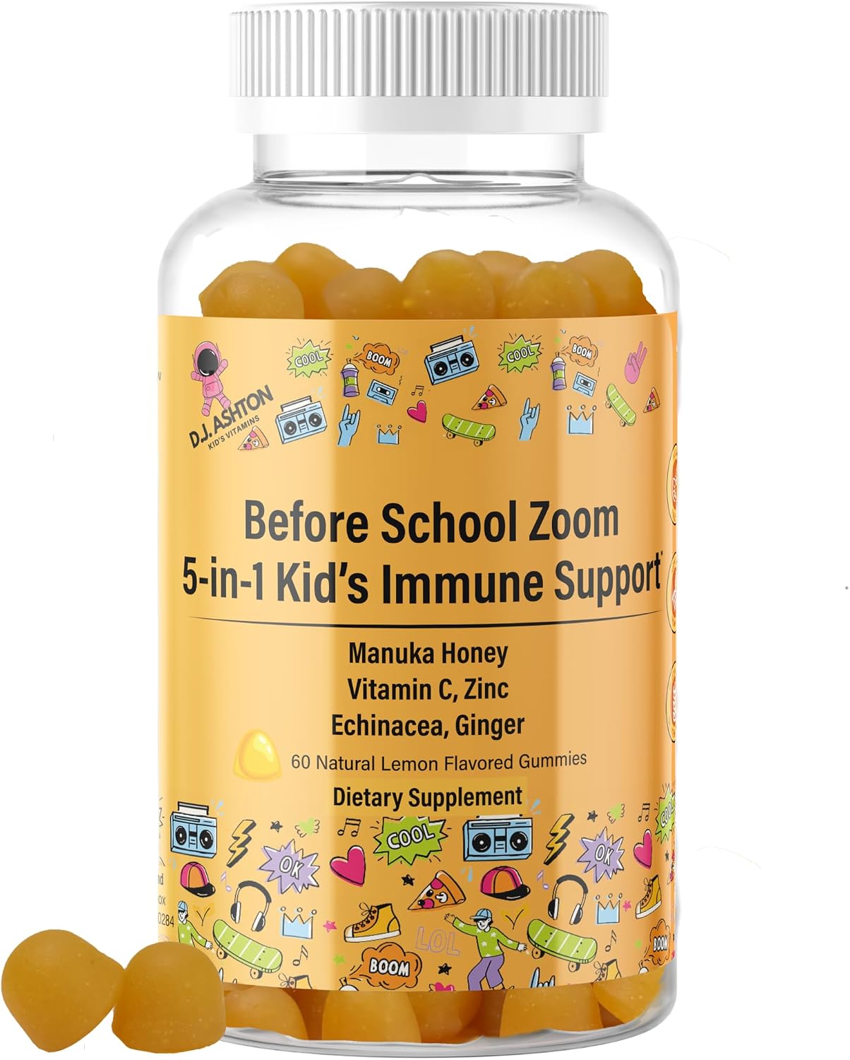 5-in-1 Kid's Immune Support Gummy - Manuka Honey, Vitamin C, Zinc, Echinacea, Ginger - Natural Citrus Flavoured - 60 Gummies - görsel 1