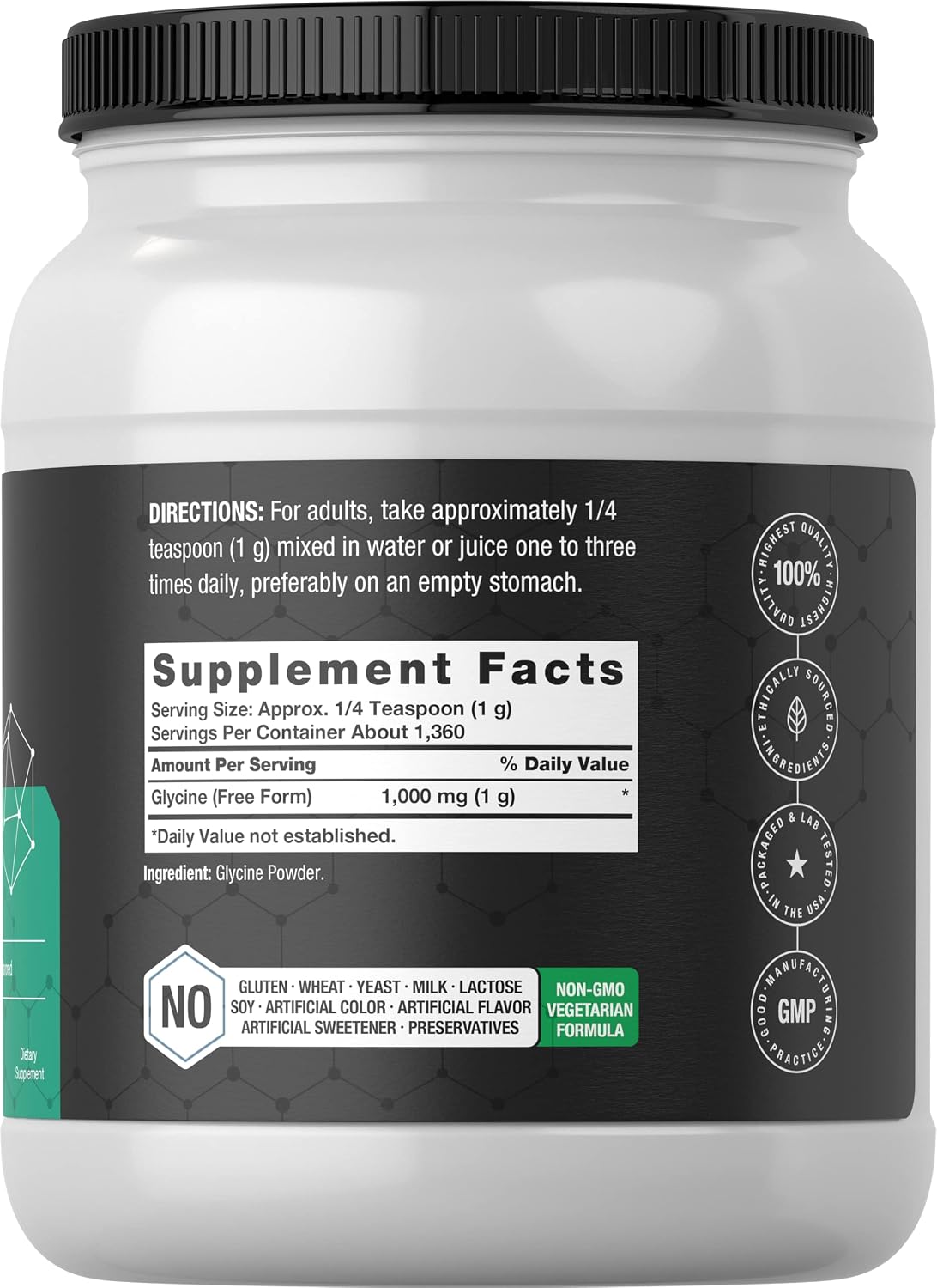 Horbäach Glycine Powder, 3 lb (1.36 kg) - Unflavoured, Vegetarian, Non-GMO, Gluten-free Free Form Amino Acid Supplement - görsel 2