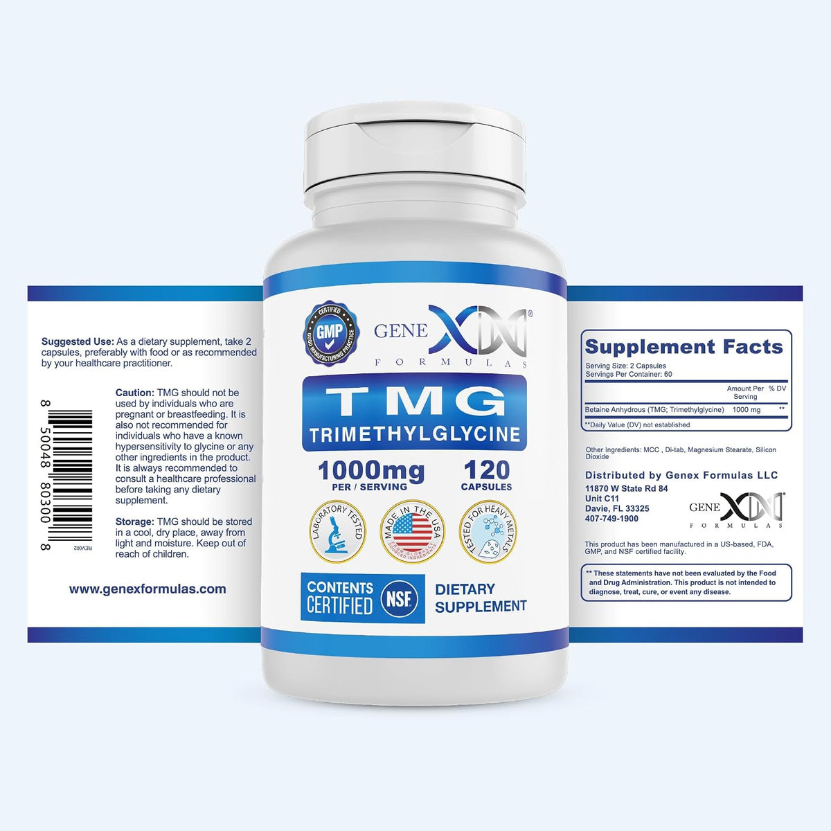 Genex Formulae TMG Food Supplement 1000mg – NSF Certified – Betaine Anhydrous Trimethylglycine – 120 Capsules - görsel 7