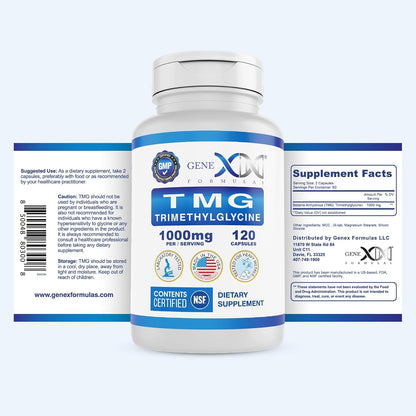 Genex Formulae TMG Food Supplement 1000mg – NSF Certified – Betaine Anhydrous Trimethylglycine – 120 Capsules