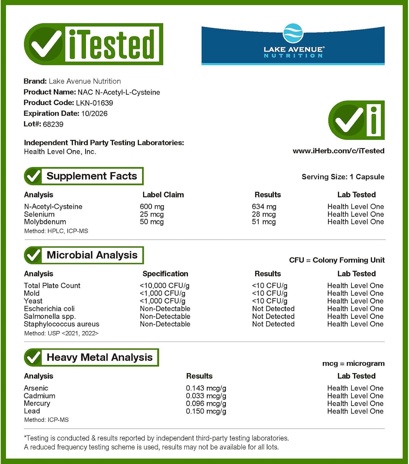 Lake Avenue Nutrition N-Acetyl-L-Cysteine, 600 mg, 120 Veggie Capsules - görsel 5