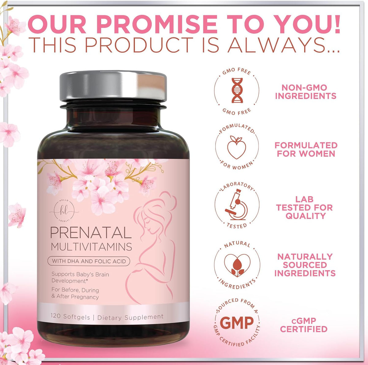 Prenatal Vitamins for Women with Folic Acid + Omega 3 DHA for Foetal Development Support – Daily Pregnancy Multivitamin – – Image 4