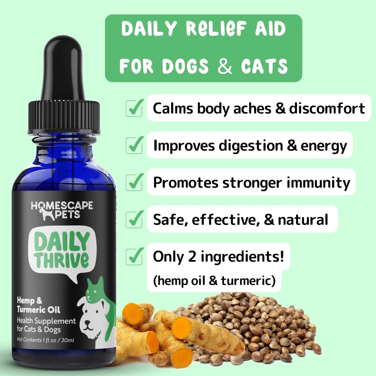 Homescape Pets Daily Thrive Hemp Oil & Turmeric for Cats and Dogs - görsel 2