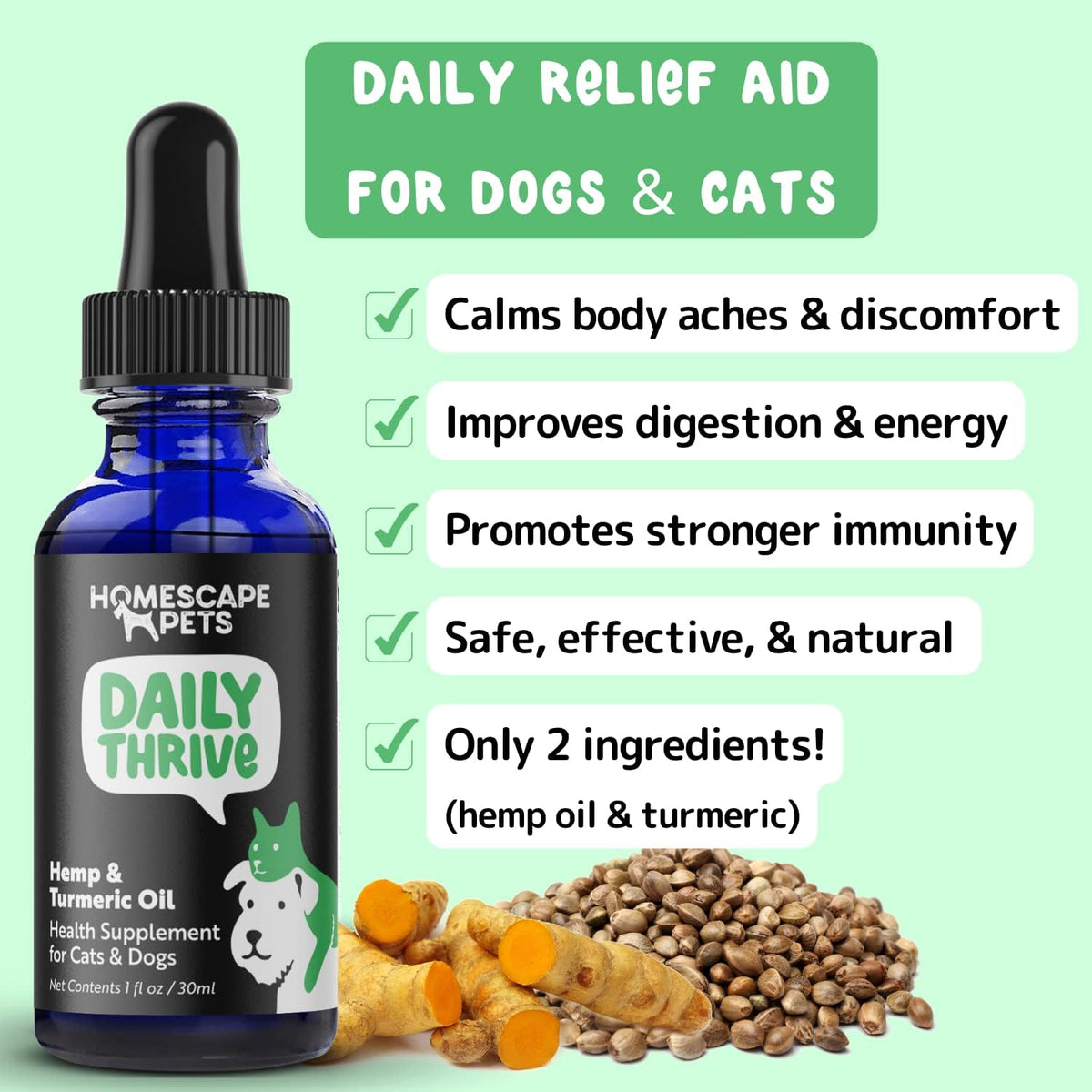 Homescape Pets Daily Thrive Hemp Oil & Turmeric for Cats and Dogs - görsel 2