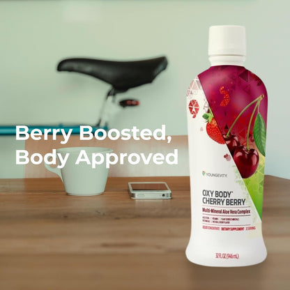 Youngevity Oxybody Cherry Berry Vitamins Minerals & Botanicals – Aloe Vera Liquid Supplement, 946 ml (Pack of 4)