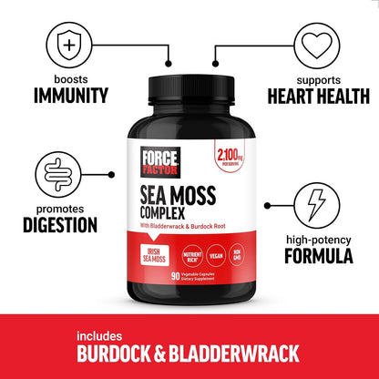 Force Factor Irish Sea Moss Capsules with Burdock and Bladderwrack – Vegan, No Gelatin, 90 Capsules