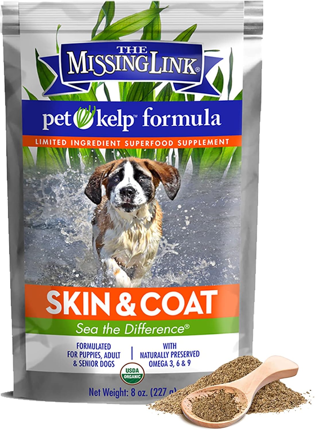 The Missing Link Pet Kelp Canine Skin & Coat 8oz Superfood Powdered Supplement, Organic & Limited Ingredient Formula for Dogs - görsel 1