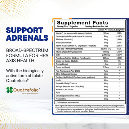 BioMatrix Adrenal Fatigue Supplement – Cortisol Manager with B Vitamins, 5-MTHF, Adaptogens, and HPA Axis Support (120 Veggie Caps)