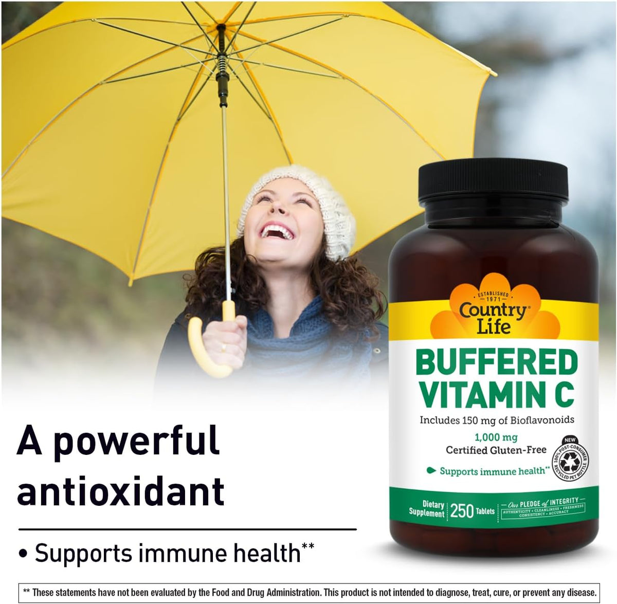 Country Life Buffered Vitamin C 1000mg with Bioflavonoids, Calcium, Magnesium, Potassium - Immune Support, Vegan, Gluten-Free - 250 Tablets - görsel 5