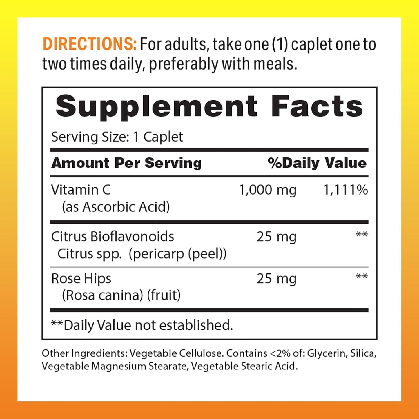Vitamin World Vitamin C 1000 mg Timed Release 250 Caplets with Bioflavonoids and Wild Rose Hips - görsel 2
