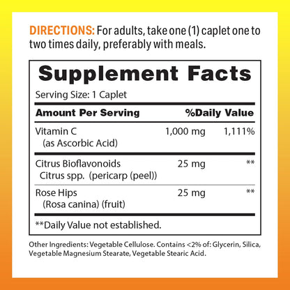 Vitamin World Vitamin C 1000 mg Timed Release 250 Caplets with Bioflavonoids and Wild Rose Hips