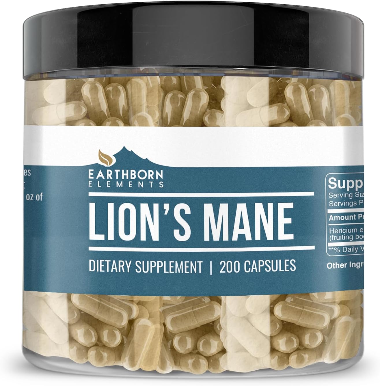 Earthborn Elements Lion’s Mane 200 Capsules, Pure & Undiluted, No Additives - görsel 1