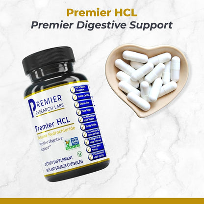 Premier Research Labs Premier HCL - Betaine Hydrochloride Supplement for Digestive Health, 90 Capsules (2 Pack)
