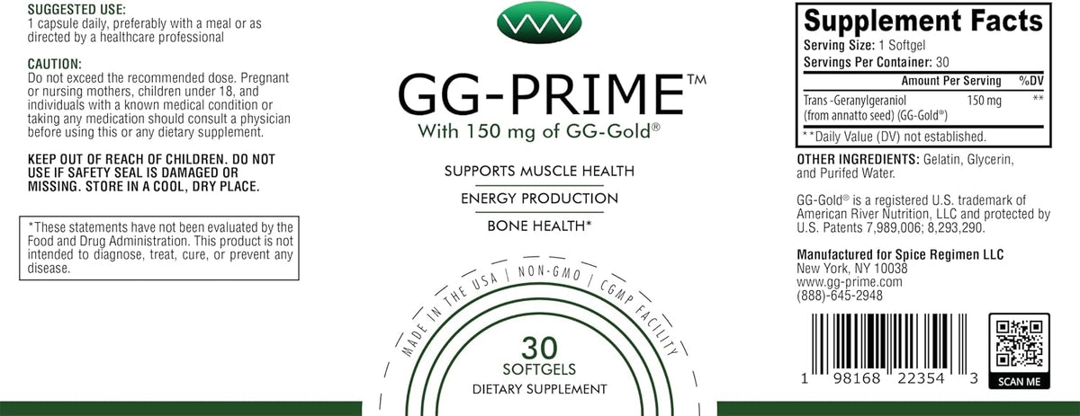 GG-Prime™ Geranylgeraniol Supplement – 150mg GG-Gold® from Annatto – Helps Support CoQ10 Production, Muscle & Bone Health – 30 Soft gel capsule Capsules - görsel 9