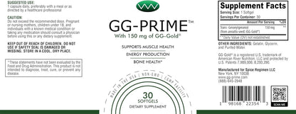 GG-Prime™ Geranylgeraniol Supplement – 150mg GG-Gold® from Annatto – Helps Support CoQ10 Production, Muscle & Bone Health – 30 Soft gel capsule Capsules