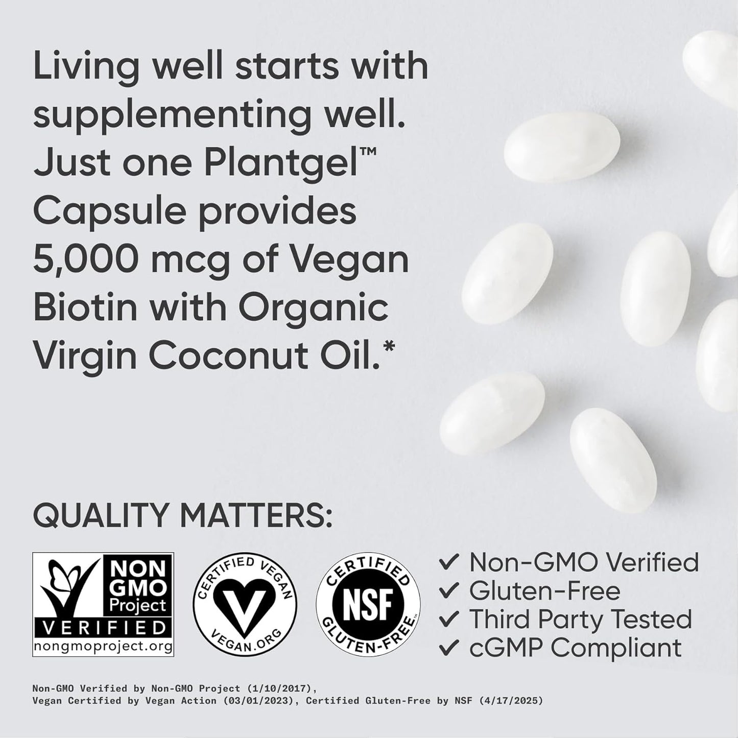 Sports Research Biotin 5,000mcg with Organic Coconut Oil - Vitamin B7 for Healthy Hair and Skin Support - Vegan, Non-GMO, Gluten & Soya-Free - 30 Veggie Softgels - görsel 4