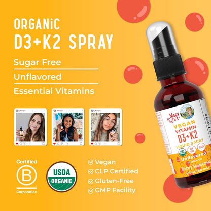 MaryRuth's Organic D3 + K2 Spray - Vitamin D3 & K2 (MK-7) for Bone Health, Immunity & Normal Blood Clotting - Vegan, Non-GMO, Gluten-free - 30 ml