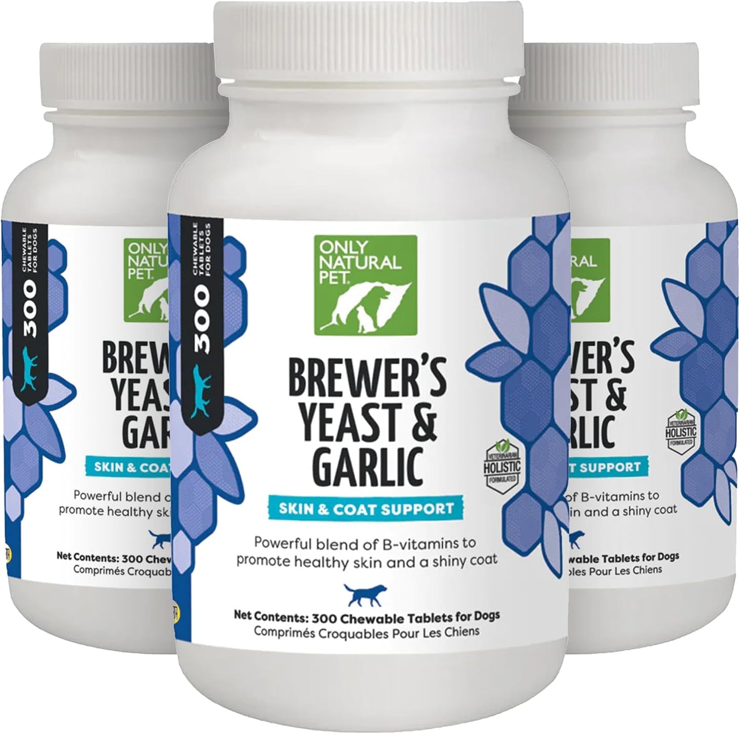 Only Natural Pet Brewer's Yeast & Garlic Chewables for Dogs - All-Natural Flea & Tick Prevention - Fortified with B Vitamins - 300 Chewable Tablets (3 Pack) - görsel 1