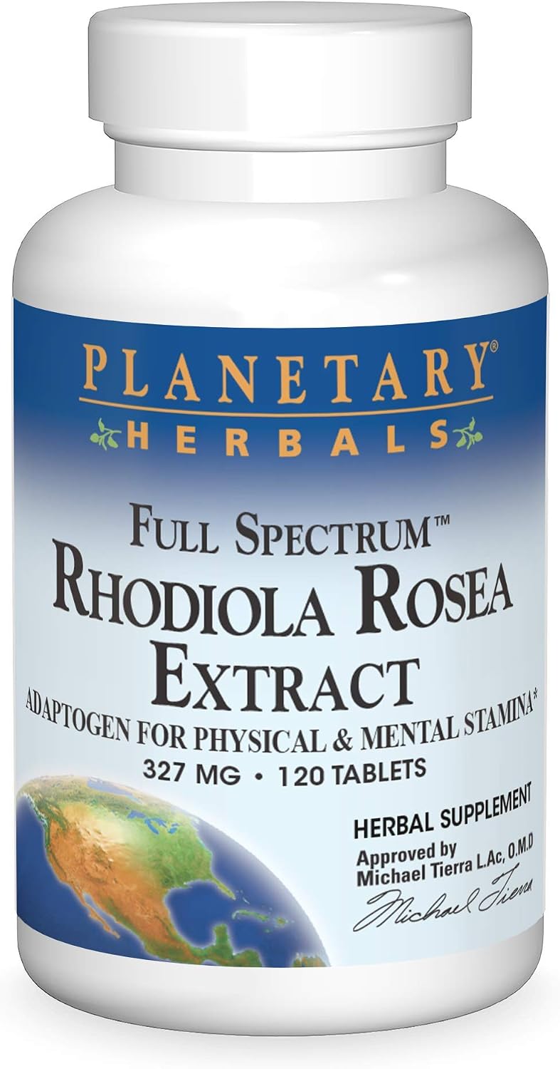 Planetary Herbals Rhodiola Rosea Extract Full Spectrum 327mg - Adaptogen for Physical & Mental Endurance, 120 Tablets - görsel 1