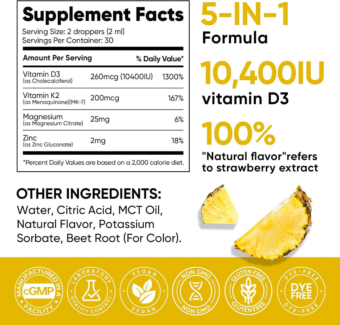 Venture Pal 5-in-1 Vitamin D3 K2 Drops – 10000 IU D3, 200mcg K2 (MK-7) with Magnesium, Zinc & MCT Oil – Liquid Food Supplement for Bone, Immune & Mood Support – 60 ml (60-day supply) - görsel 8