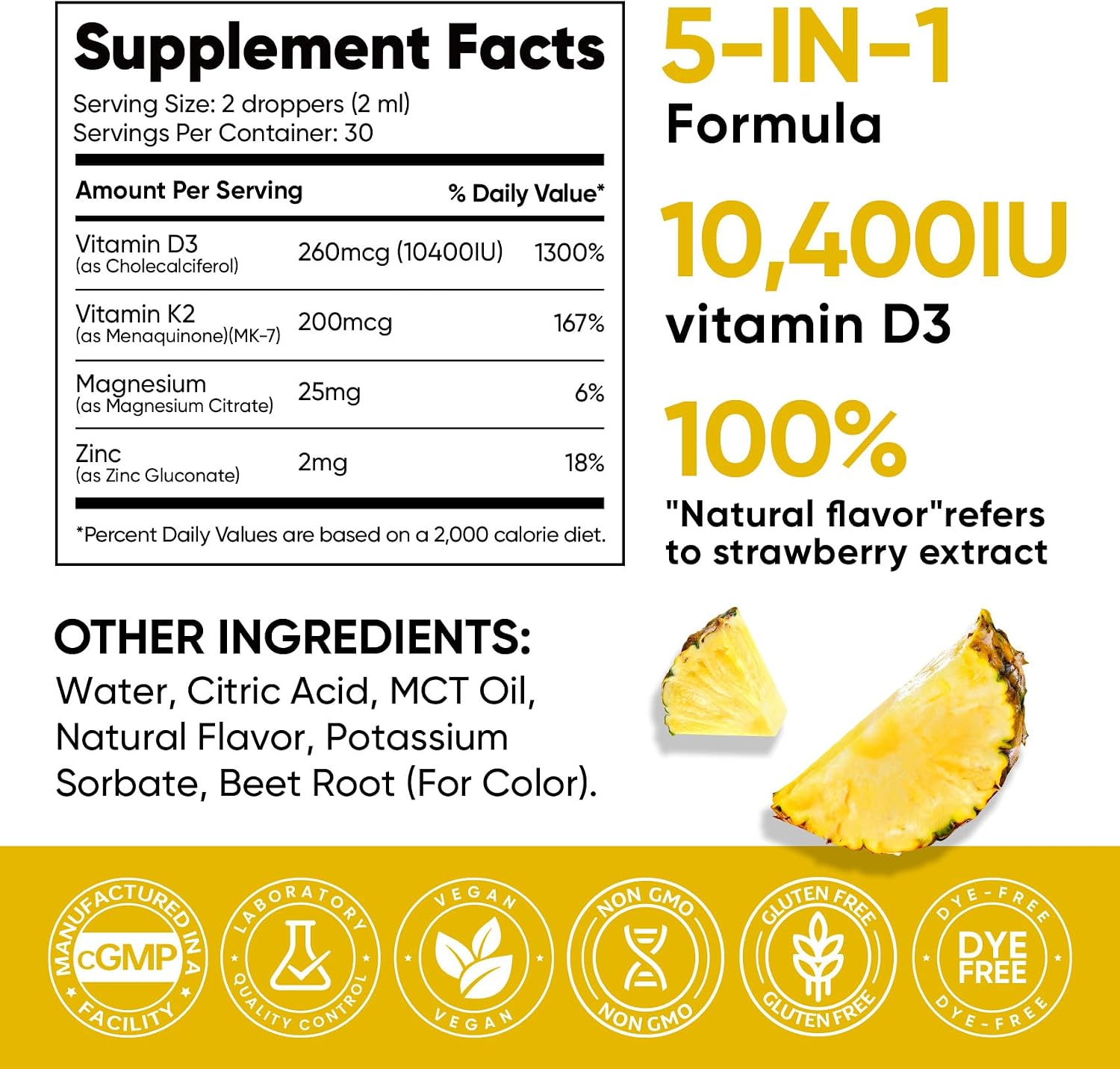 Venture Pal 5-in-1 Vitamin D3 K2 Drops – 10000 IU D3, 200mcg K2 (MK-7) with Magnesium, Zinc & MCT Oil – Liquid Food Supplement for Bone, Immune & Mood Support – 60 ml (60-day supply) - görsel 8