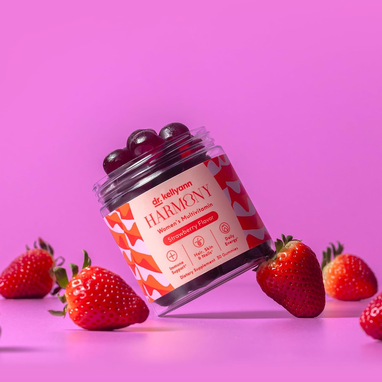 Dr. Kellyann Everyday Multivitamin Gummies – Complete Daily Multivitamin with Essential Nutrients for Energy, Immune Support & Wellness – Gluten-Free, Non-GMO, Delicious Strawberry Flavour, 30 Gummies - görsel 5