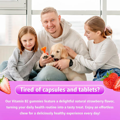 Vitamin B2 Gummies - Riboflavin 400mg with Magnesium & CoQ10 - Strawberry Flavour, 60 Gummies