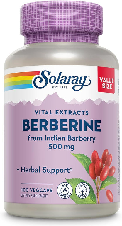 SOLARAY Berberine 500mg - Berberine HCl Food Supplement from Indian Barberry, Vegan, Non-GMO, 100 VegCaps