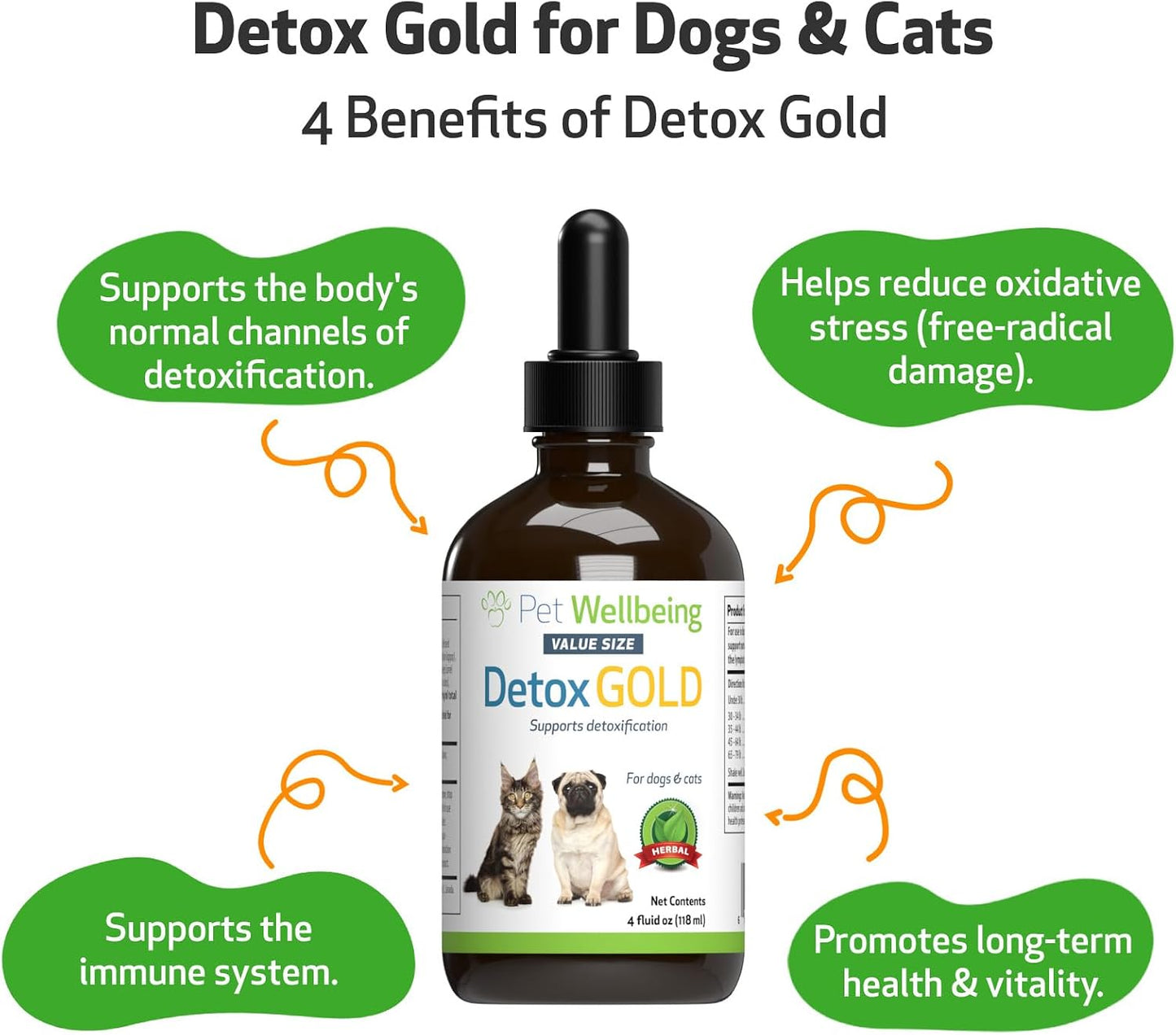Pet Wellbeing Detox Gold for Dogs & Cats - Gentle Detoxification & Elimination Support, Immune System Care, Nettle, Blessed Thistle - Veterinarian-Formulated Herbal Supplement, 118 ml - görsel 4