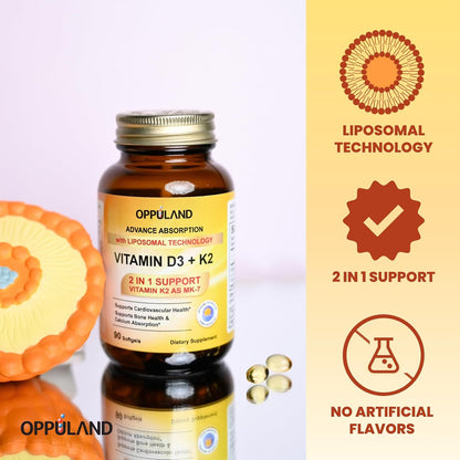 Oppuland Vitamin D3 + K2 5000 IU with Liposomal Technology - MK-7 100µg - 90 Softgels