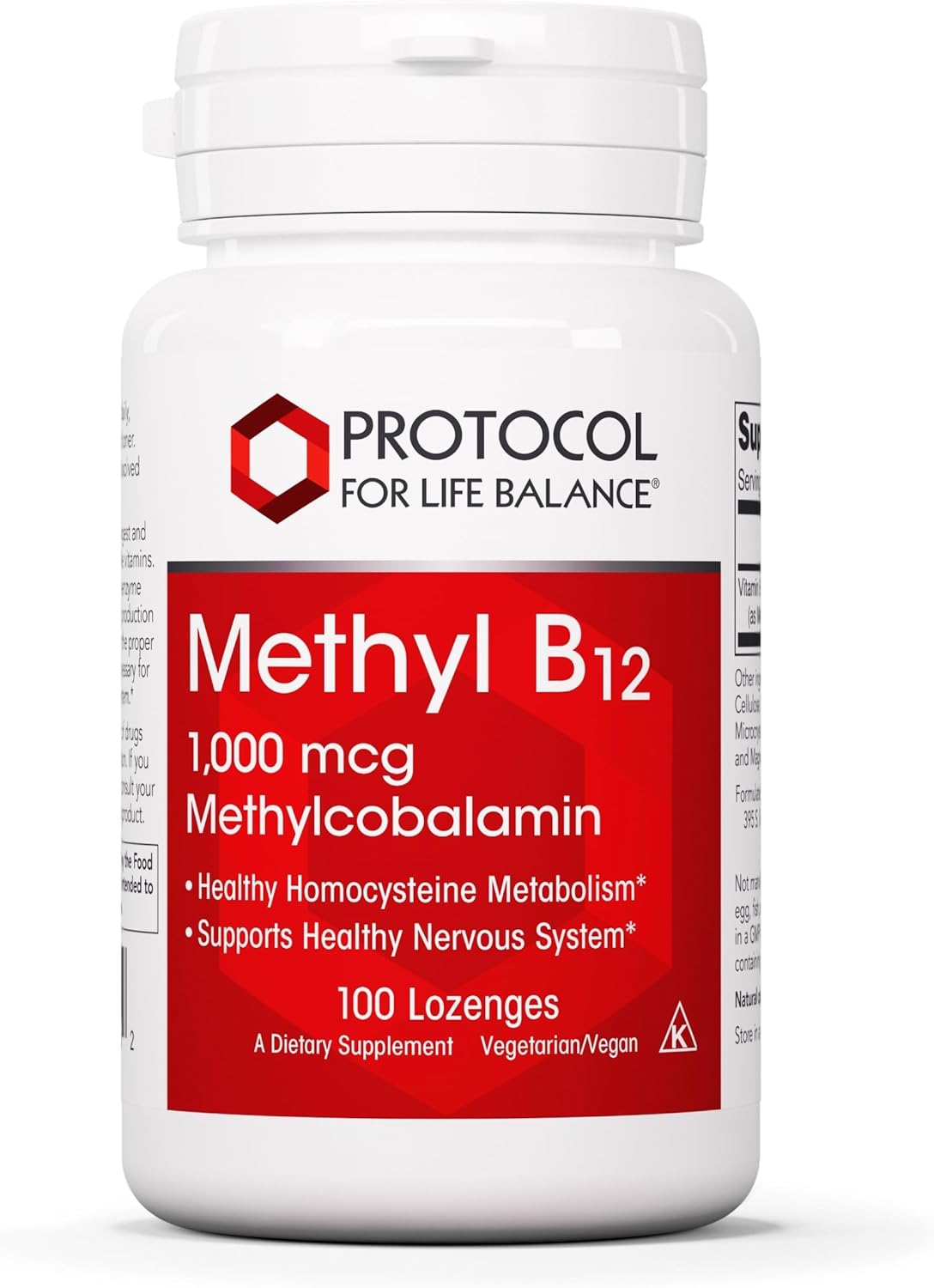 PROTOCOL FOR LIFE BALANCE Methyl B12 1,000mcg - Vitamin B12 for Homocysteine Metabolism & Brain Health - Vegan, Kosher, Halal Lozenges (100 Count) - görsel 1