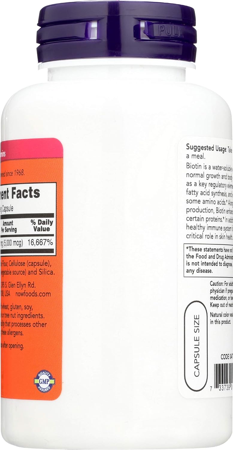 NOW Foods Biotin 5,000 mcg - 240 Veg Caps (2-Pack) - görsel 2