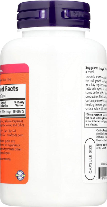 NOW Foods Biotin 5,000 mcg - 240 Veg Caps (2-Pack)