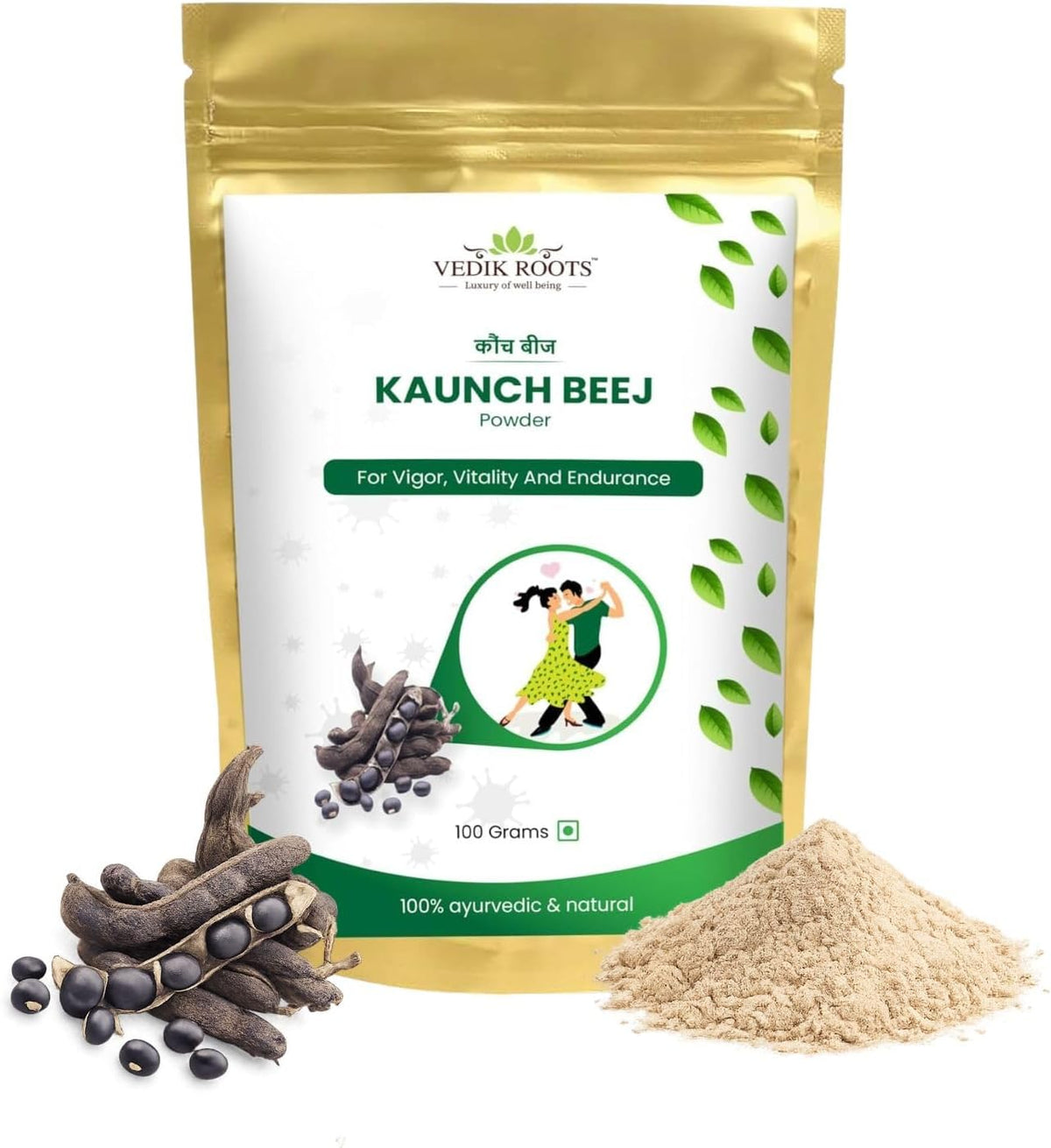 VEDIKROOTS Kaunch Beej Powder – Pure Mucuna Pruriens Seed Powder (100g) - görsel 1
