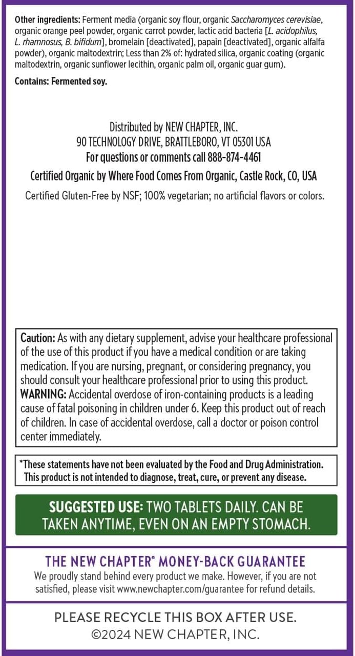 New Chapter Women's Multivitamin Advanced Formula – Fermented Whole-Food Nutrients with Iron & Vitamin D3, 72 Tablets - görsel 7