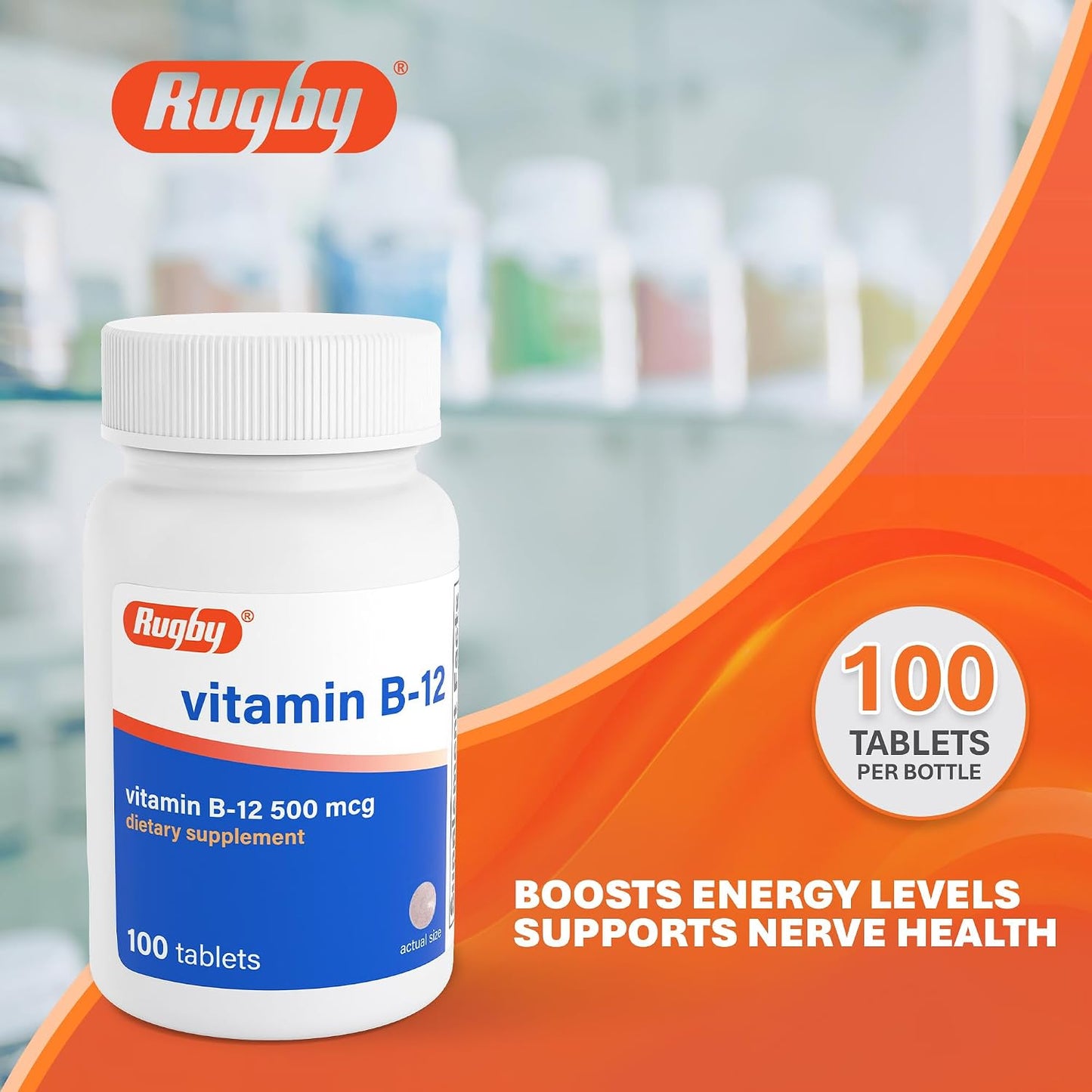 Rugby Vitamin B12 500 mcg Supplement – 100 Tablets - görsel 2
