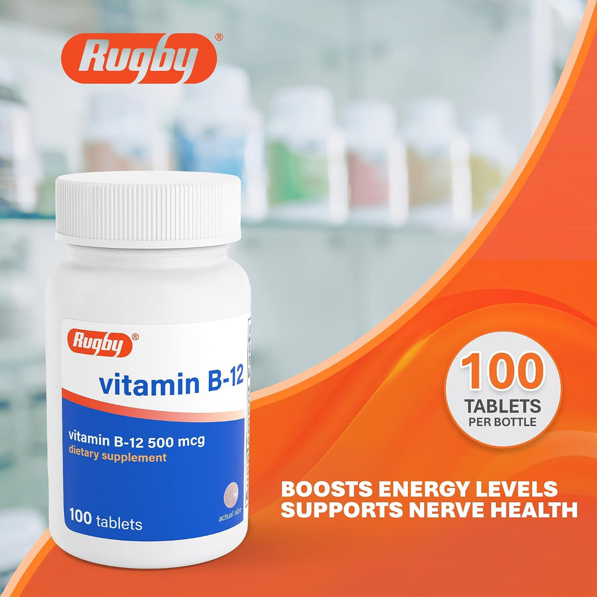 Rugby Vitamin B12 500 mcg Supplement – 100 Tablets - görsel 2