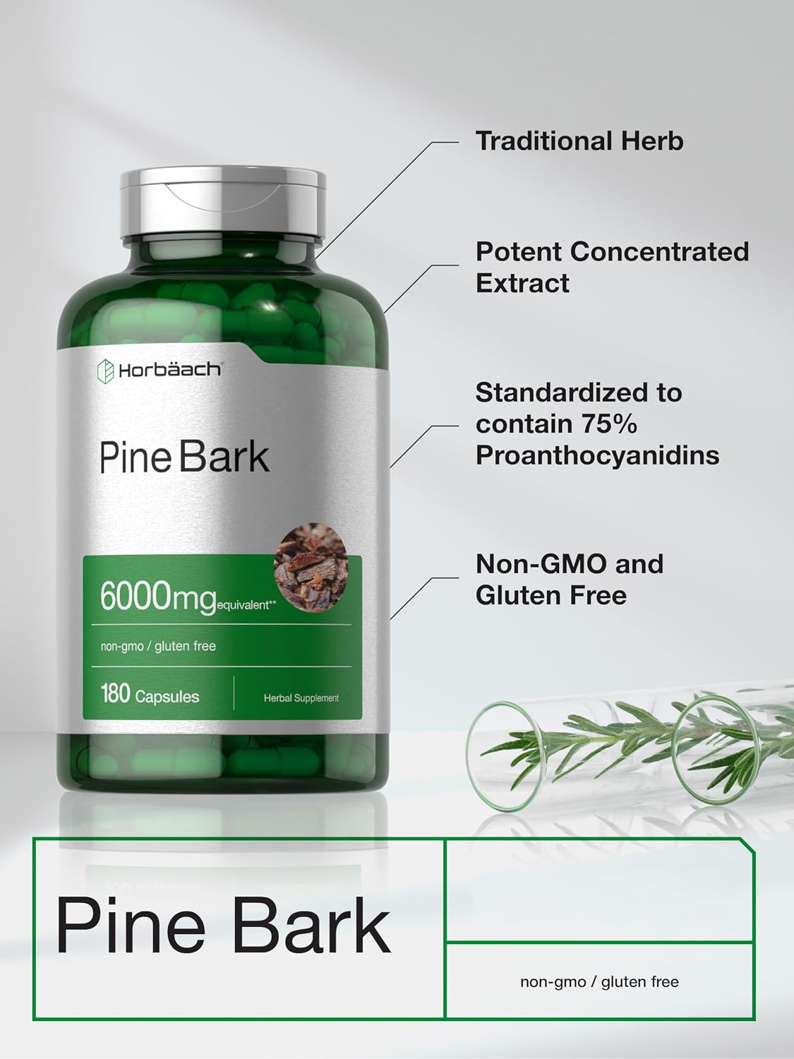 Horbäach Pine Bark Extract | 180 Capsules | Standardised to 75% Proanthocyanidins | Non-GMO, Gluten-free Supplement - görsel 4