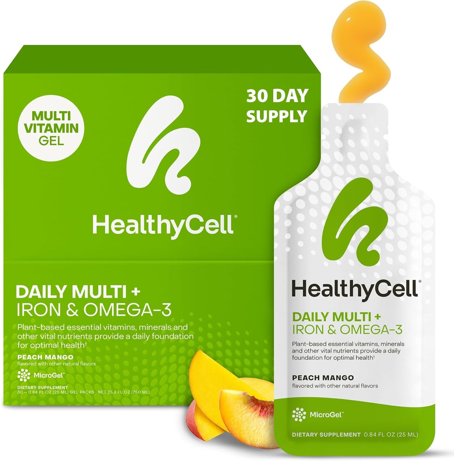 Healthycell Vegan Daily Multivitamin Liquid Supplement with Iron and Omega-3 – 30 Gel Sachets - görsel 1