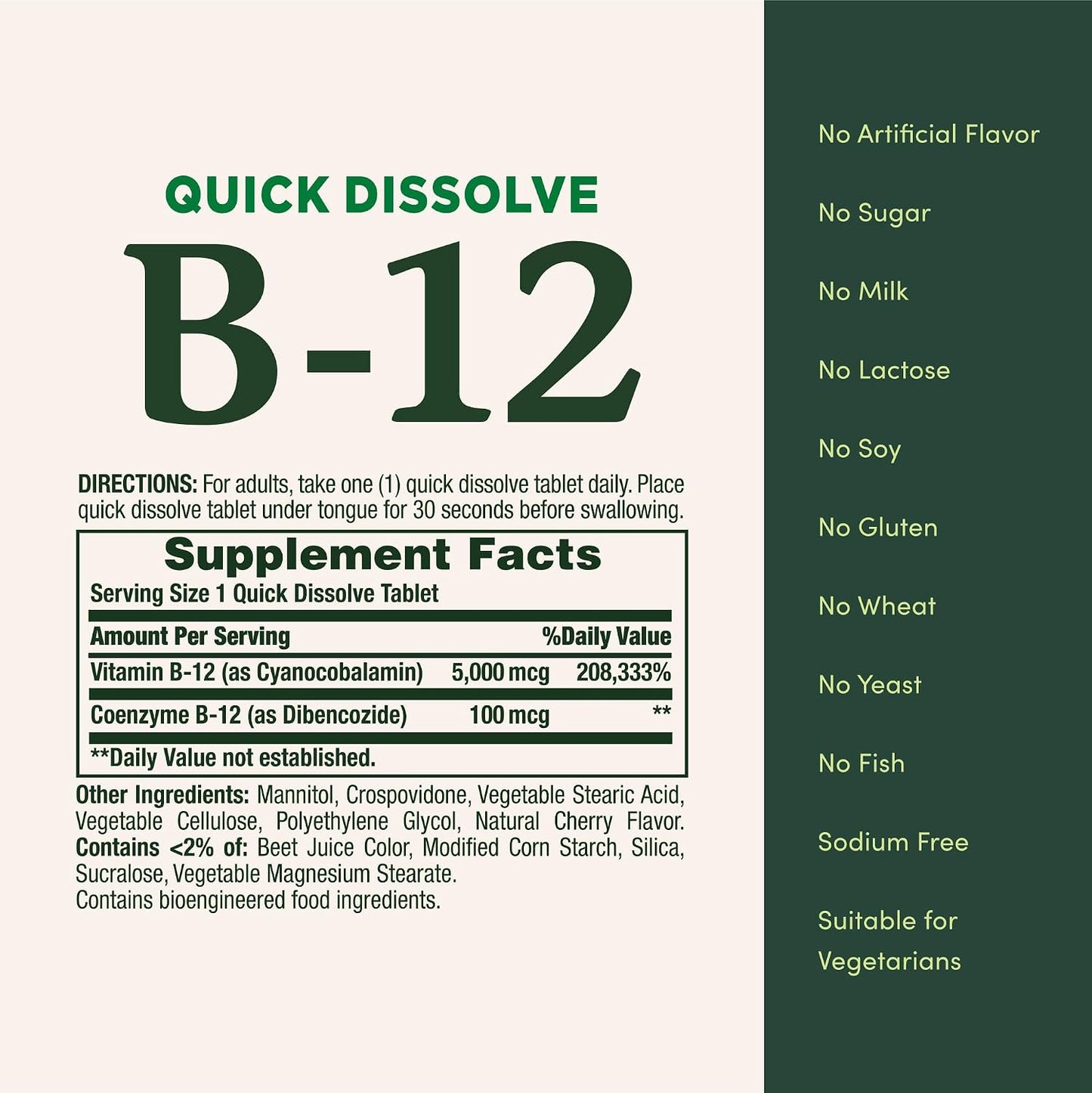Vitamin B12 by Nature's Bounty, Quick Dissolve Vitamin Supplement, Supports Energy Metabolism and Nervous System Health, 5000mcg, 40 Tablets (Pack of 2) - görsel 5