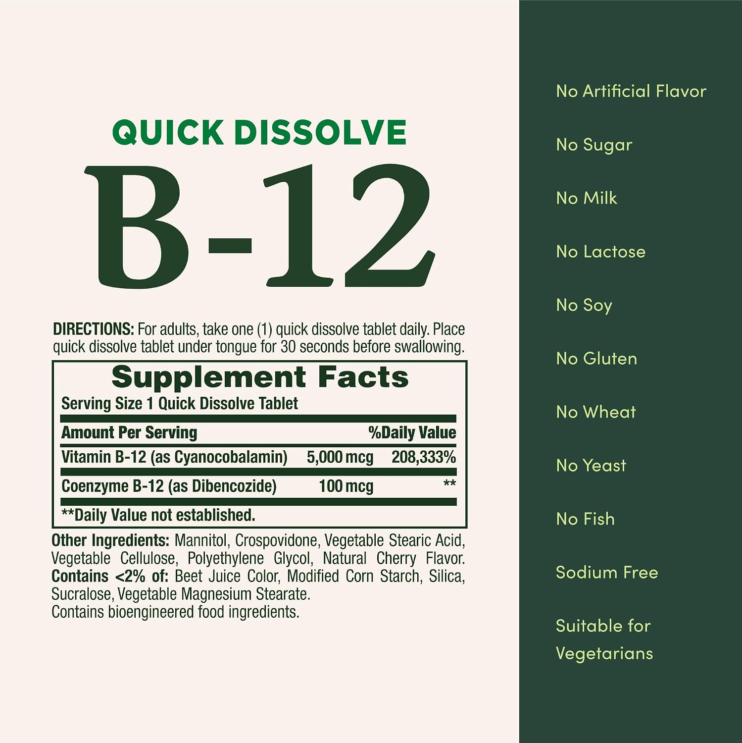 Vitamin B12 by Nature's Bounty, Quick Dissolve Vitamin Supplement, Supports Energy Metabolism and Nervous System Health, 5000mcg, 40 Tablets (Pack of 2) - görsel 5
