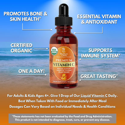 Tropical Oasis USDA Organic Liquid Vitamin C Drops for Adults and Children
